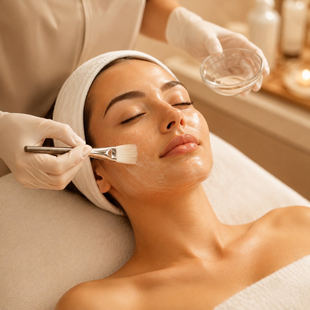 Aplicação de peeling facial com pincel